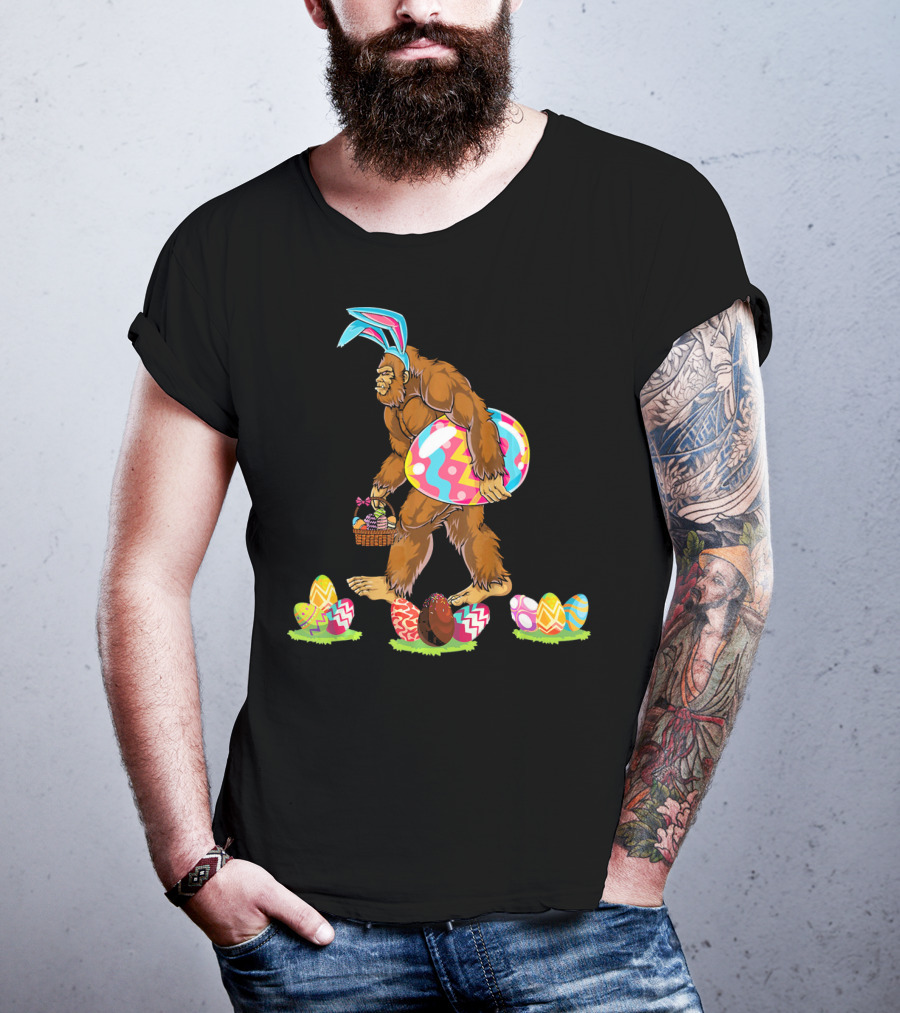 Bigfoot Easter Egg Basket Bunny Ears T-Shirt