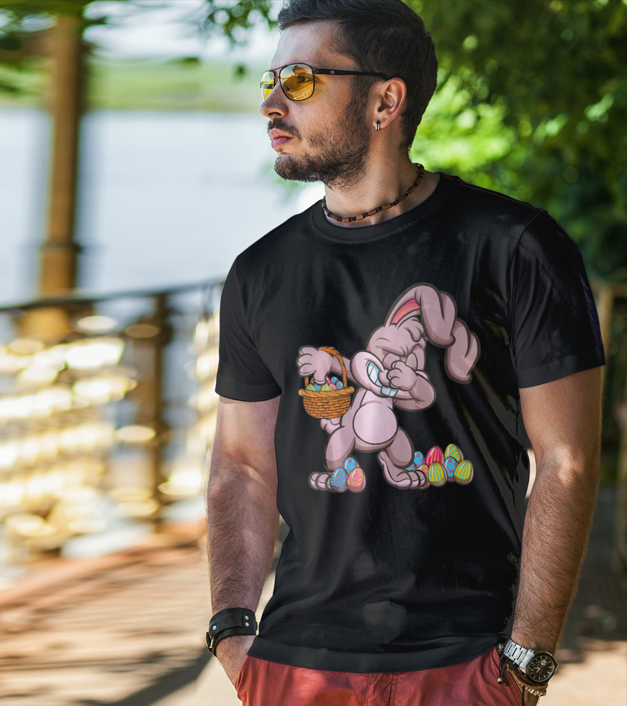 Happy Easter Dabbing Bunny With Basket And Eggs T-Shirt