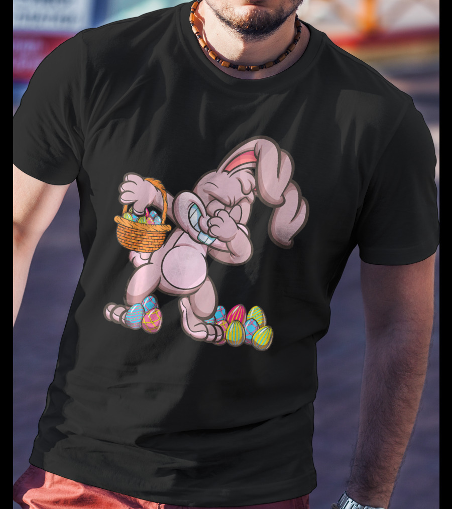 Happy Easter Dabbing Bunny With Basket And Eggs T-Shirt