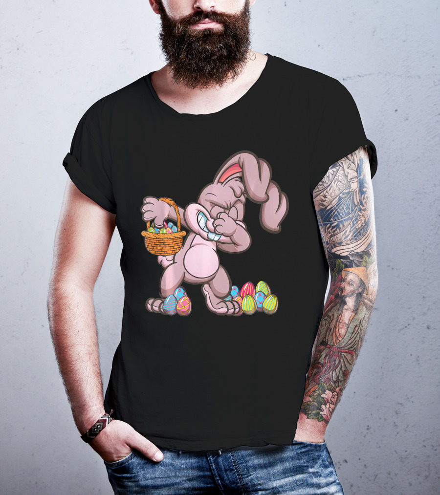 Happy Easter Dabbing Bunny With Basket And Eggs T-Shirt