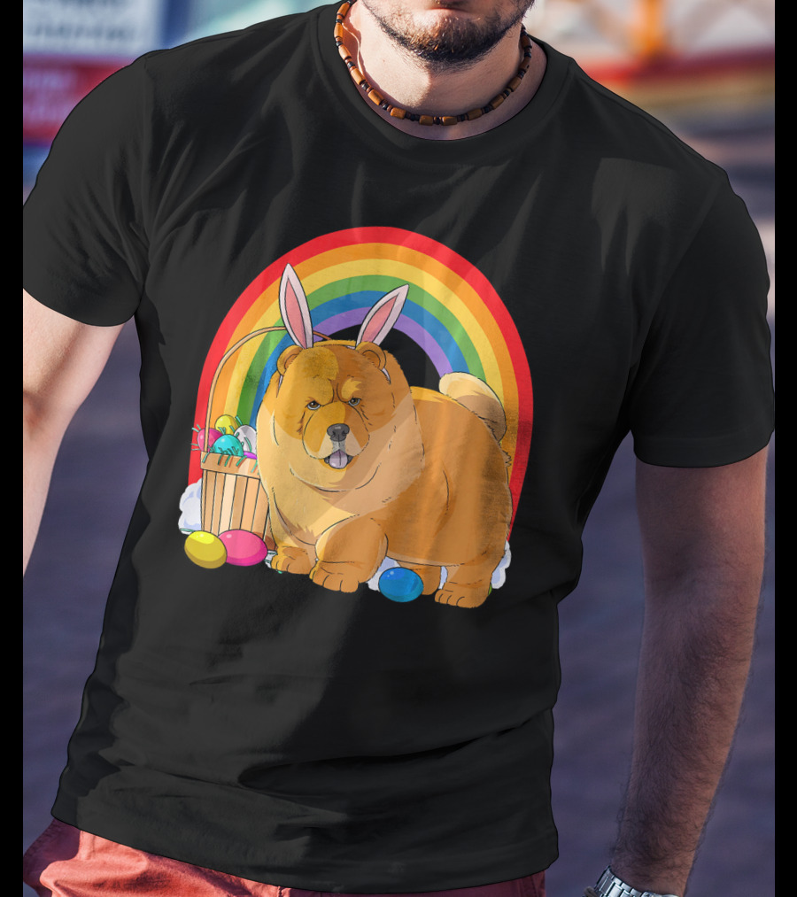 Easter Eggs Chow Chow Bunny Rabbit Dog Rainbow T-Shirt