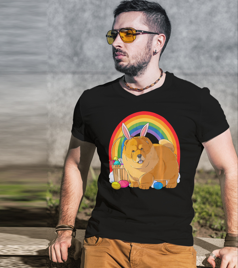 Easter Eggs Chow Chow Bunny Rabbit Dog Rainbow T-Shirt