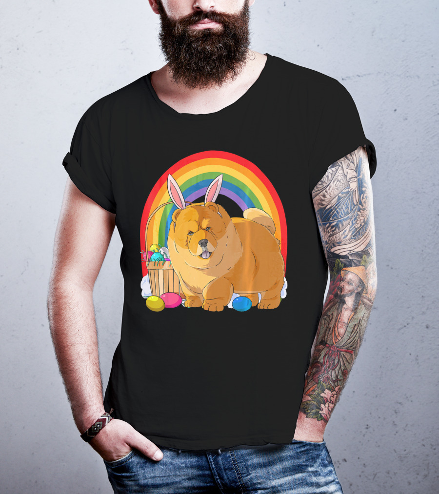 Easter Eggs Chow Chow Bunny Rabbit Dog Rainbow T-Shirt