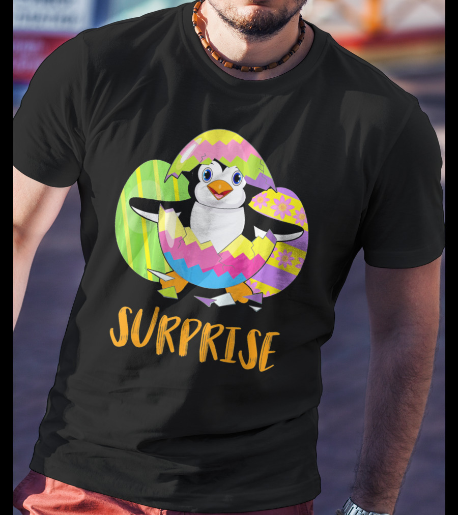 Surprise Cute Penguin Bunny Funny Easter T-Shirt