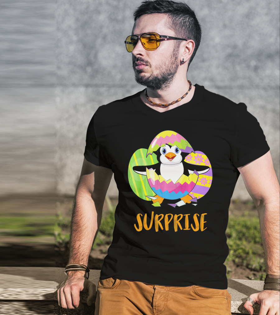 Surprise Cute Penguin Bunny Funny Easter T-Shirt