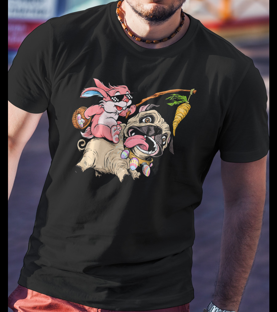 Easter Bunny Pug With Carrot And Basket Adventure T-Shirt