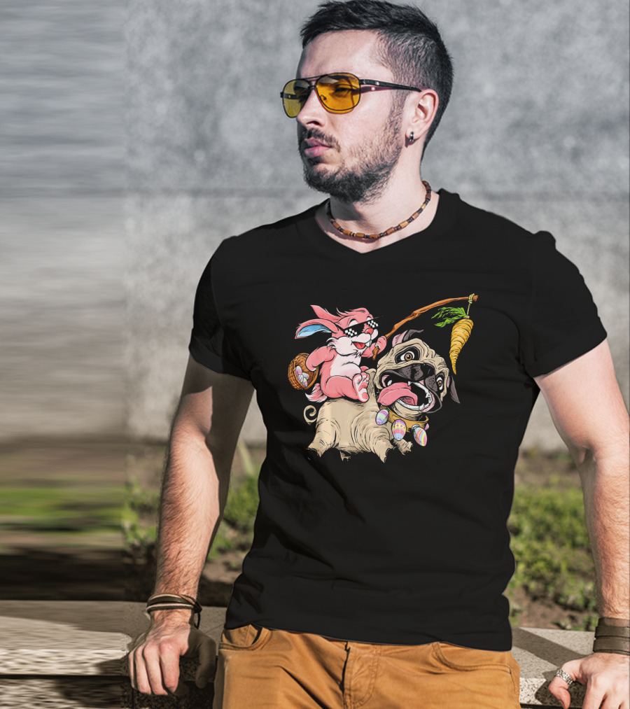 Easter Bunny Pug With Carrot And Basket Adventure T-Shirt