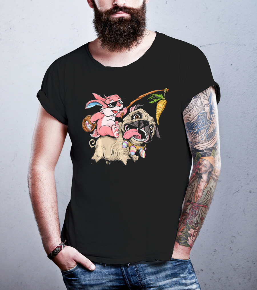 Easter Bunny Pug With Carrot And Basket Adventure T-Shirt
