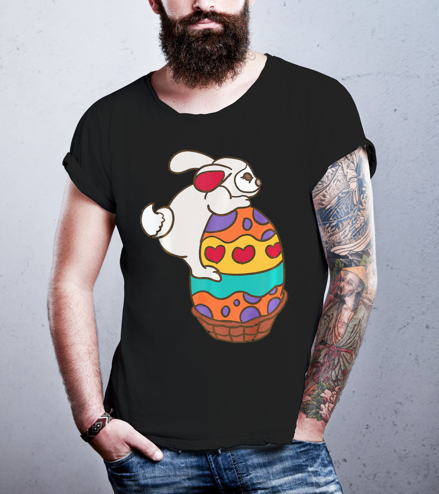Easter Bunny Hugging Colorful Heart Patterned Egg T-Shirt