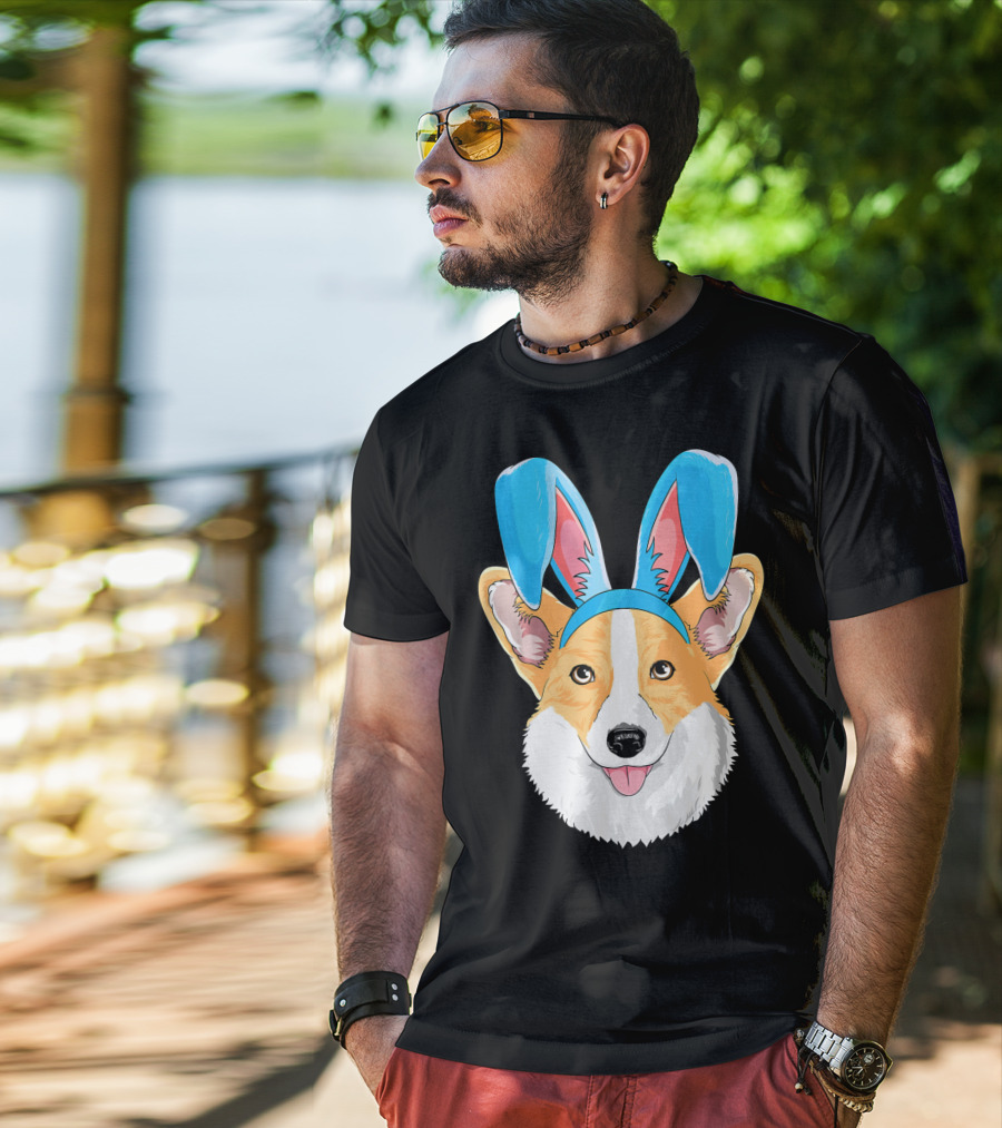 Easter Bunny Corgi Dog With Bunny Ears T-Shirt