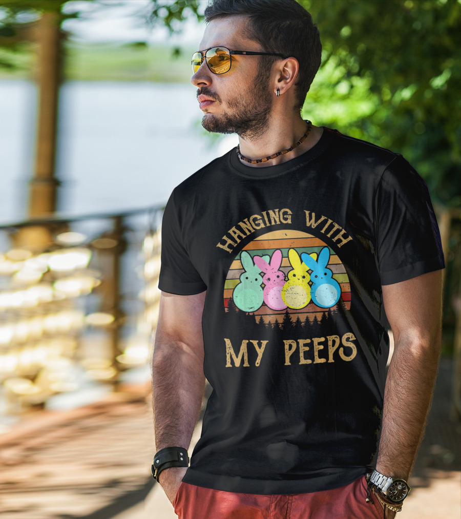 Hanging With My Peeps Vintage Easter Bunnies Retro Sunset T-Shirt