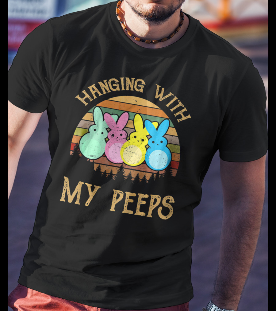 Hanging With My Peeps Vintage Easter Bunnies Retro Sunset T-Shirt