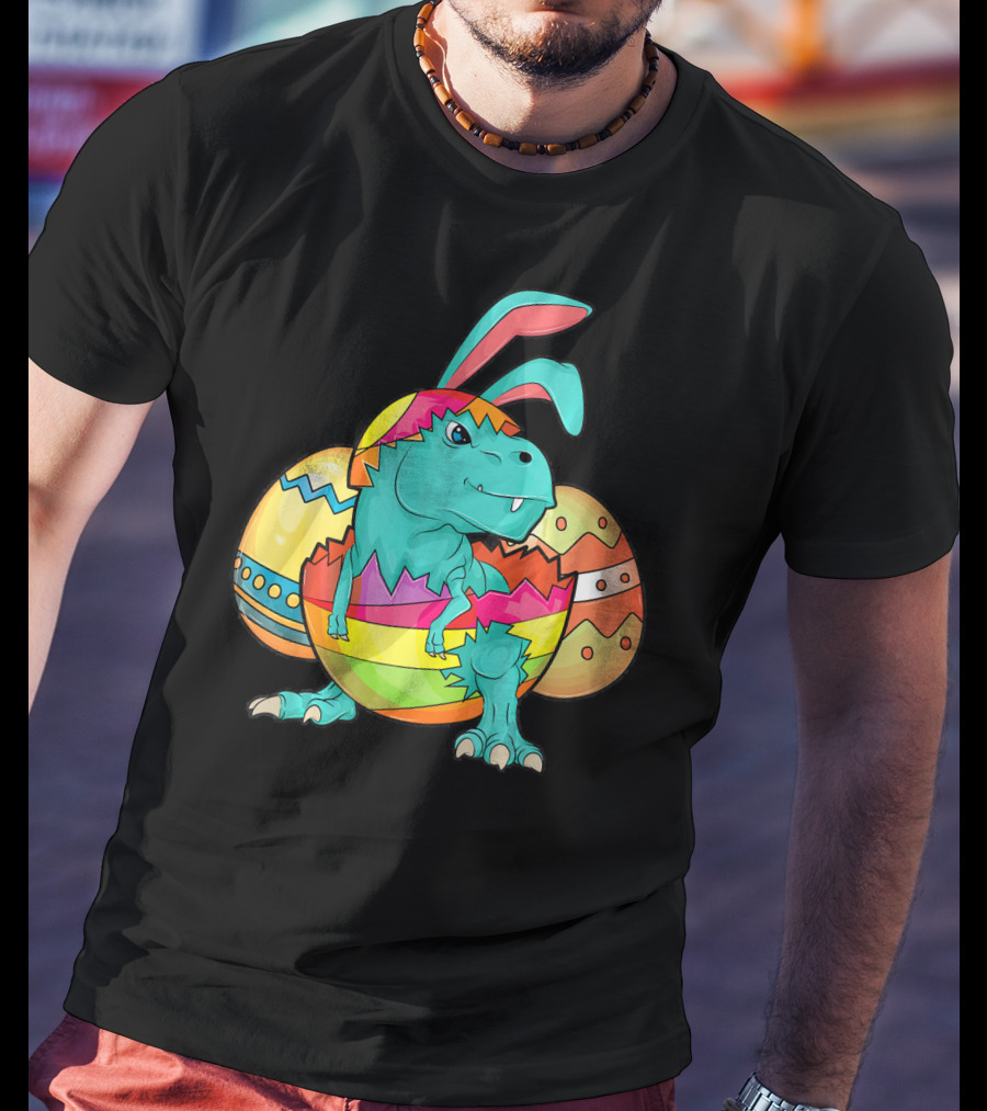 Easter Bunny Dinosaur Cute Rex Lover In Colorful Eggshell T-Shirt