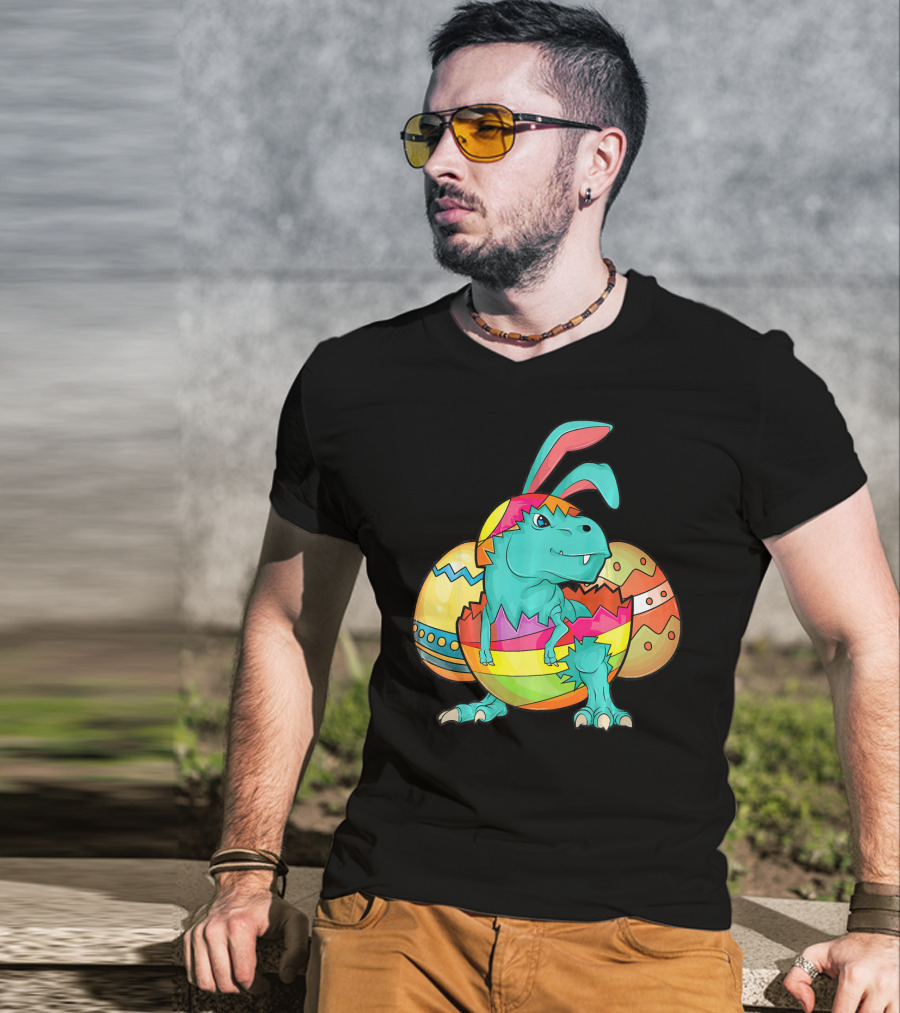 Easter Bunny Dinosaur Cute Rex Lover In Colorful Eggshell T-Shirt