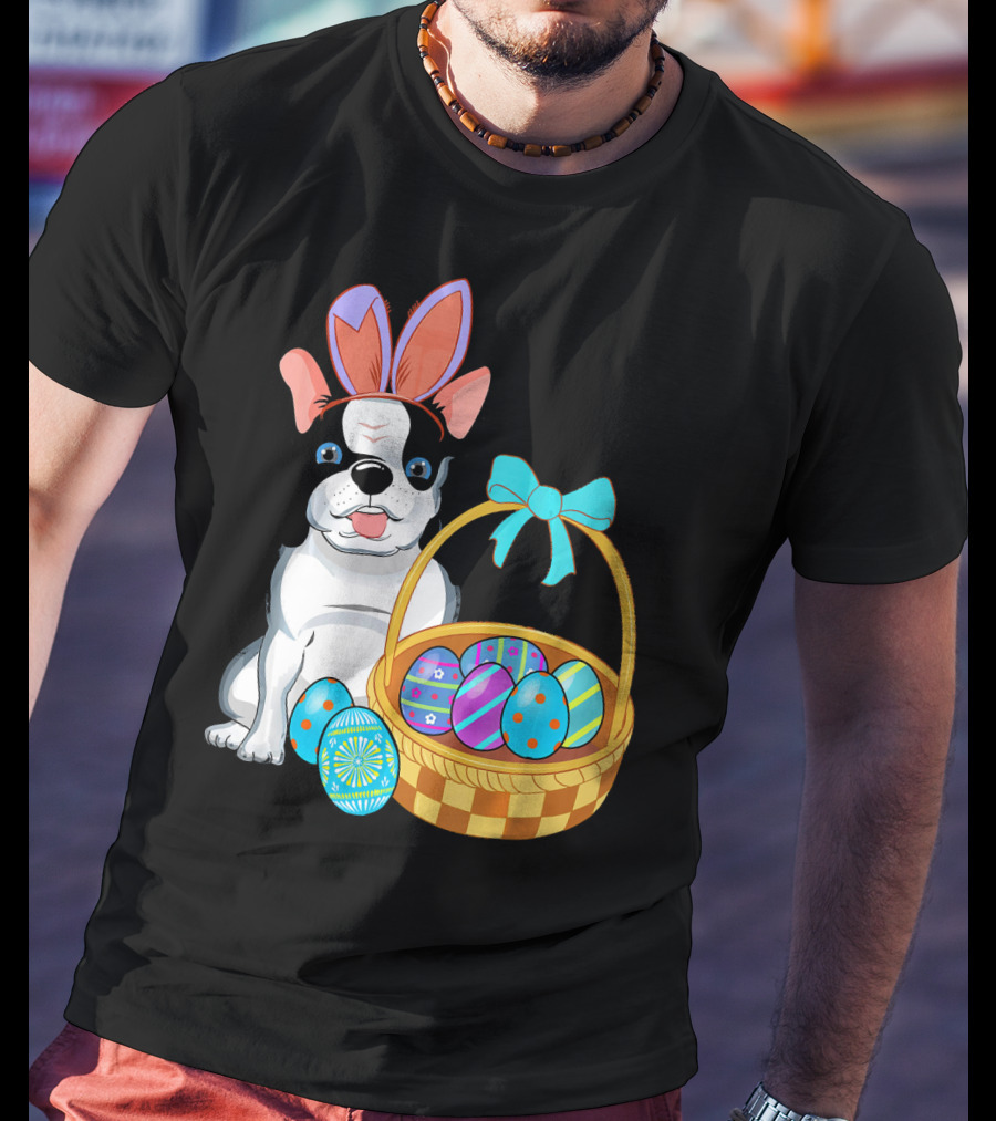 French Bulldog With Bunny Ears And Easter Egg Basket T-Shirt