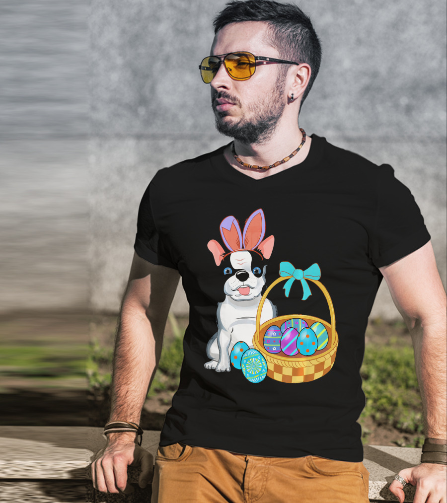 French Bulldog With Bunny Ears And Easter Egg Basket T-Shirt