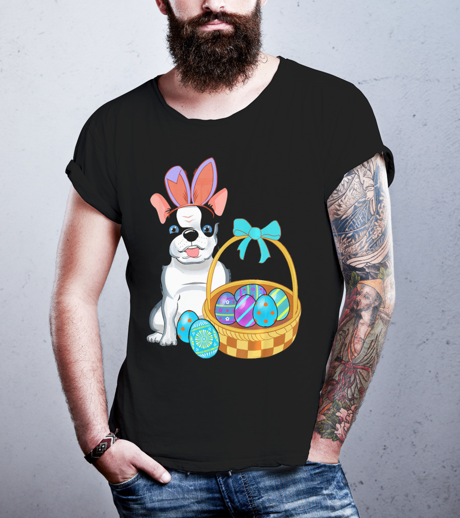 French Bulldog With Bunny Ears And Easter Egg Basket T-Shirt
