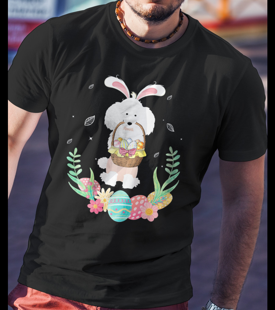 Poodle Bunny Ears Easter Egg Basket Spring Leaves T-Shirt