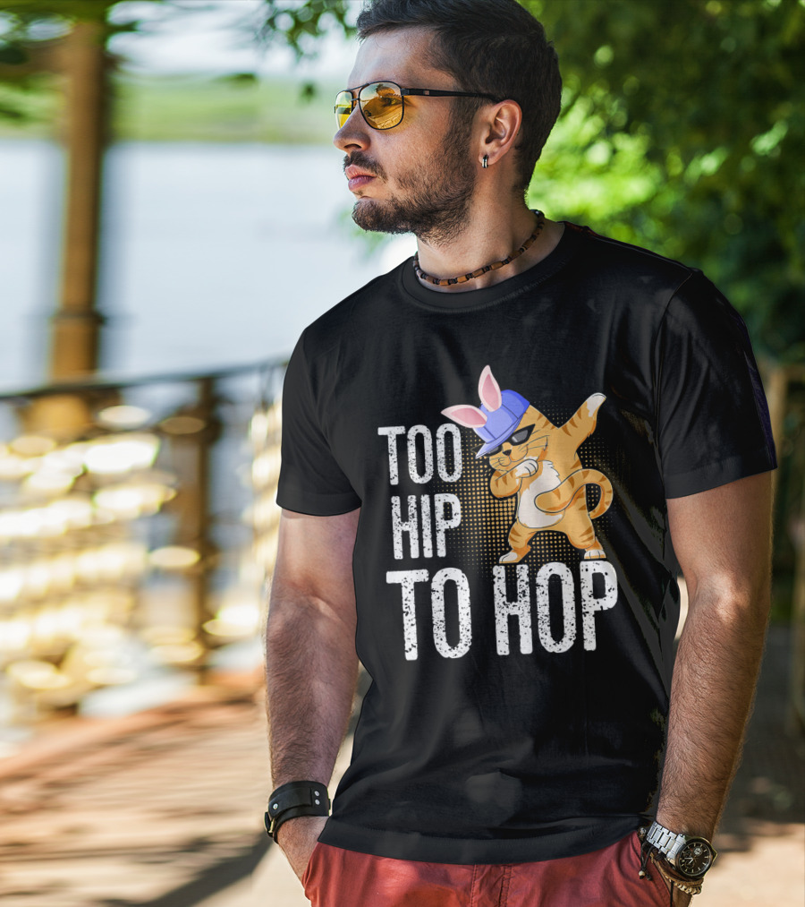 Too Hip To Hop Dabbing Cat Bunny Easter T-Shirt