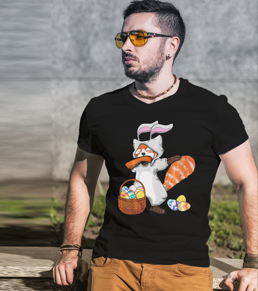 Dabbing Easter Bunny Red Panda With Basket Of Colorful Eggs T-Shirt