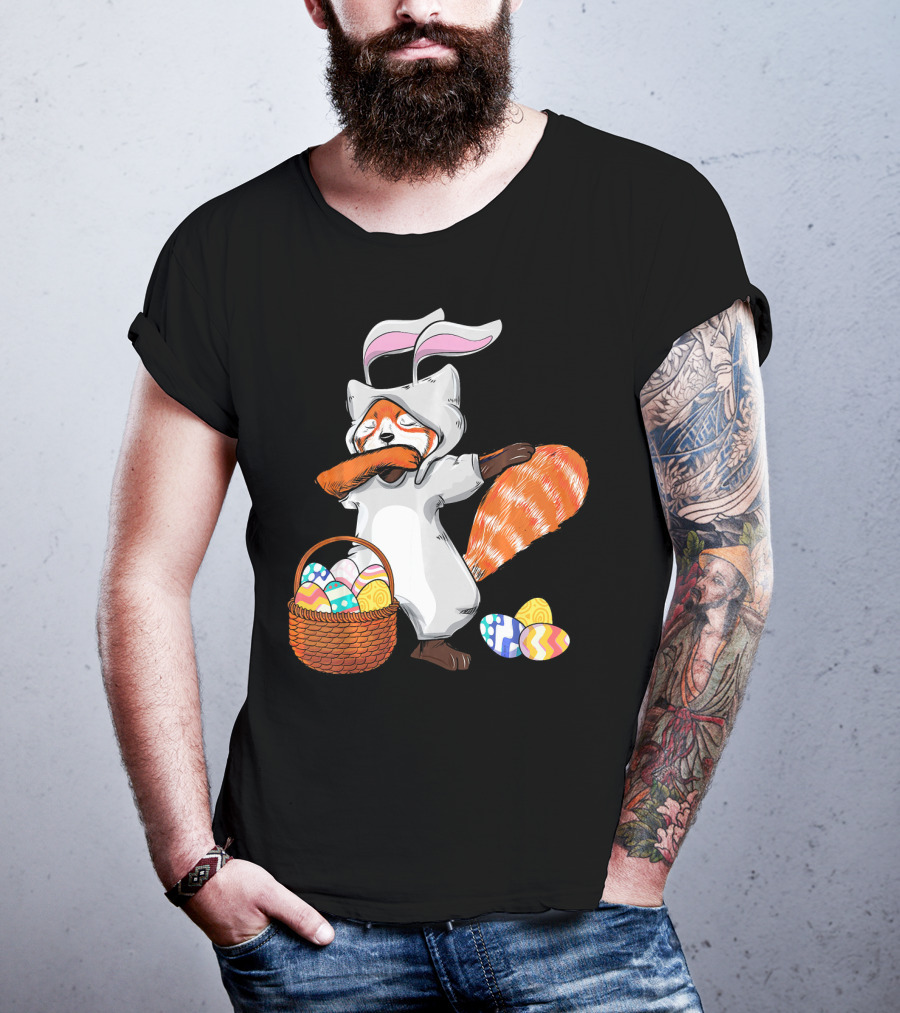 Dabbing Easter Bunny Red Panda With Basket Of Colorful Eggs T-Shirt
