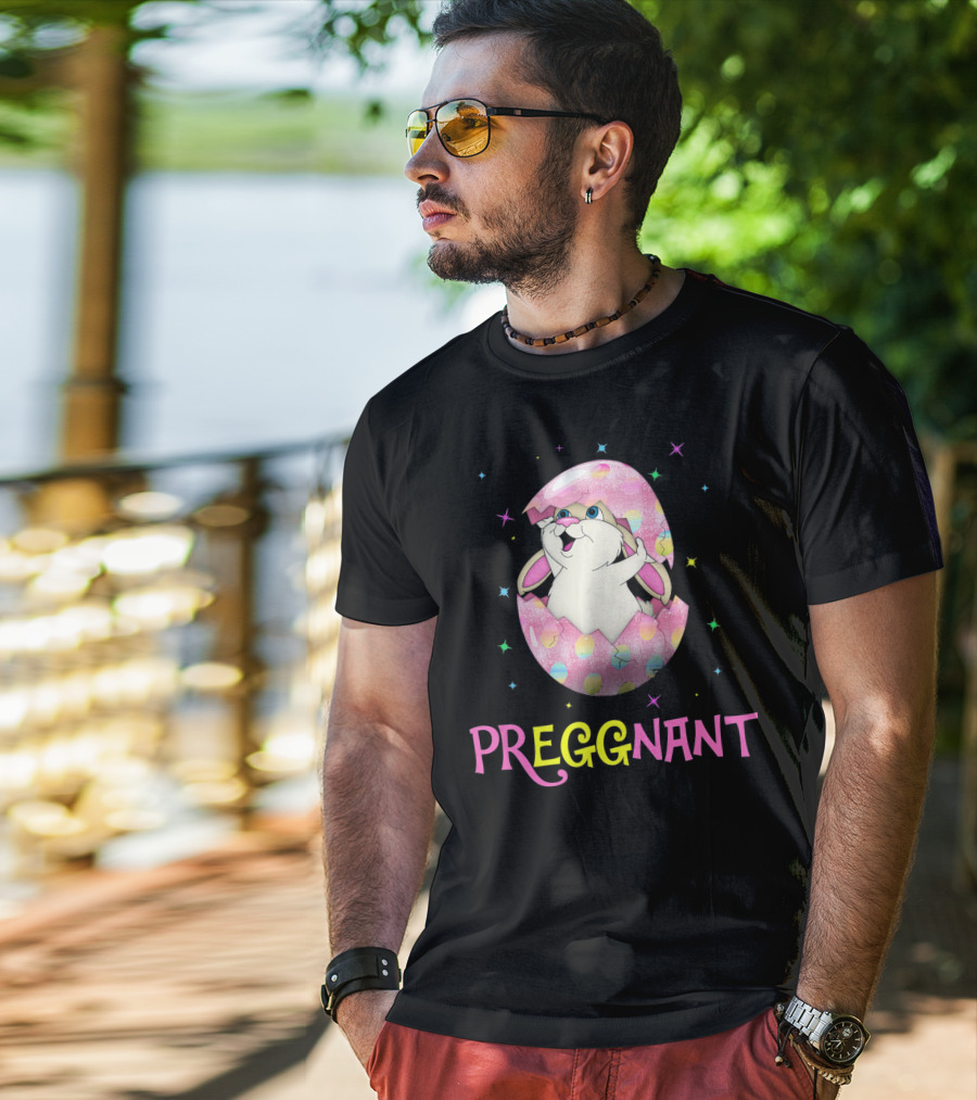 Preggnant Easter Bunny In Egg Shell With Stars T-Shirt
