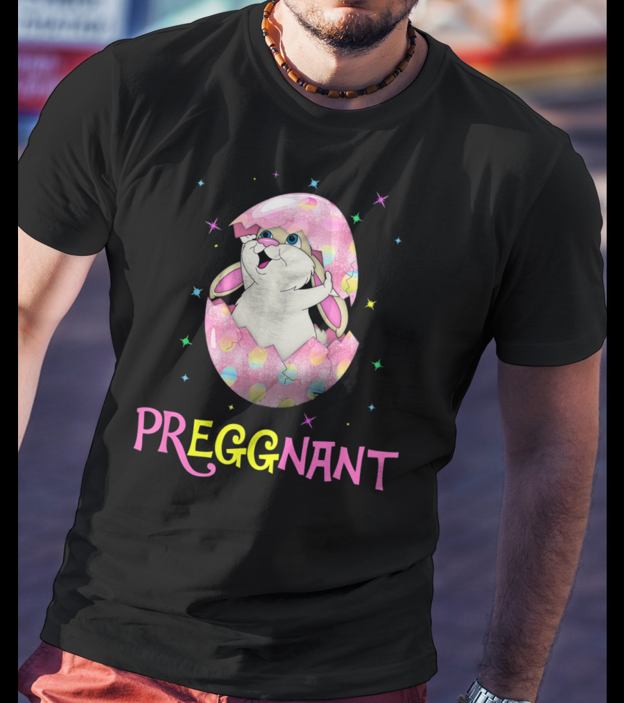 Preggnant Easter Bunny In Egg Shell With Stars T-Shirt