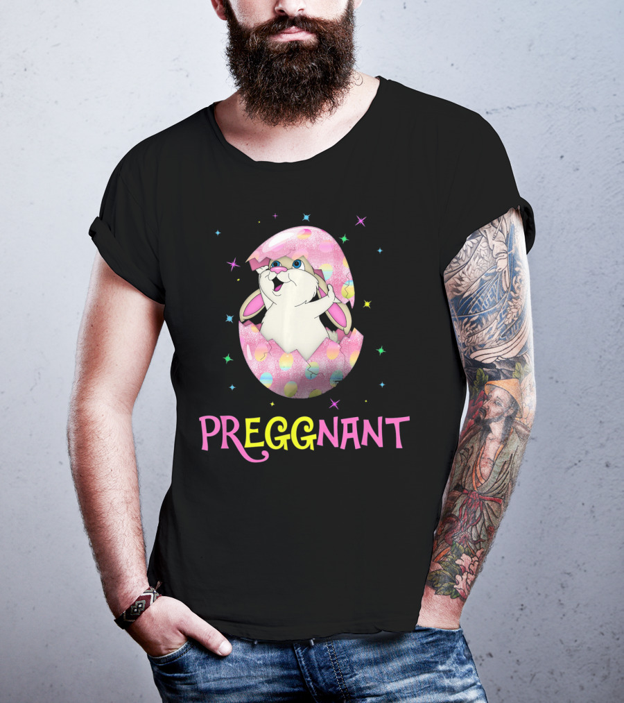 Preggnant Easter Bunny In Egg Shell With Stars T-Shirt