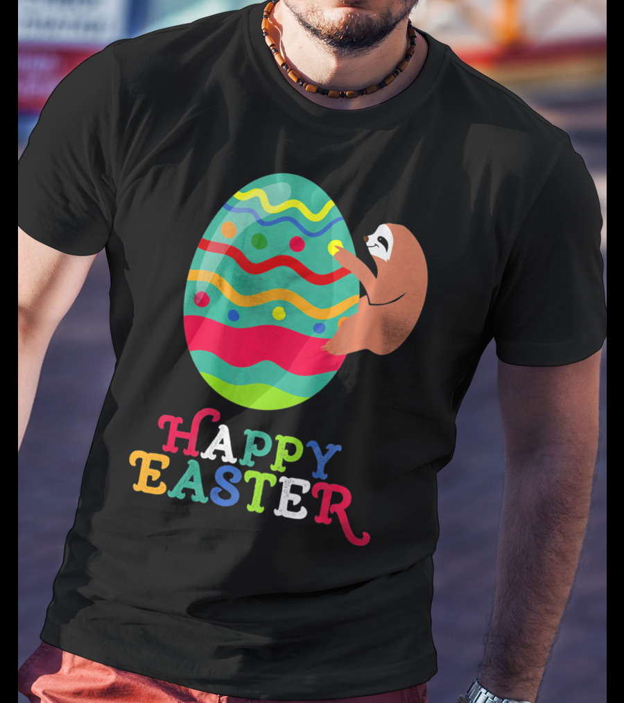 Happy Easter Sloth Colorful Egg T-Shirt