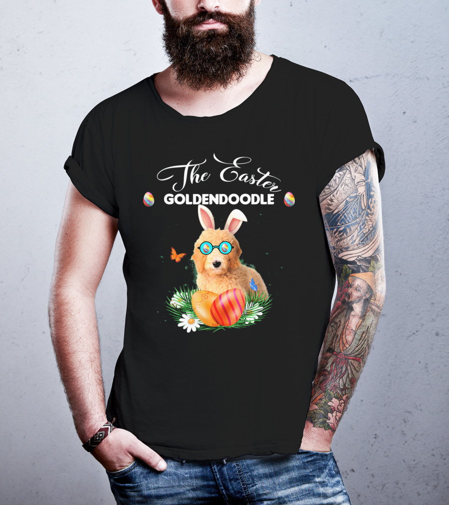 The Easter Goldendoodle Bunny With Eggs And Butterflies T-Shirt