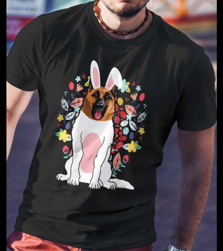 Alsatian Rabbit Ears Floral Background T-Shirt
