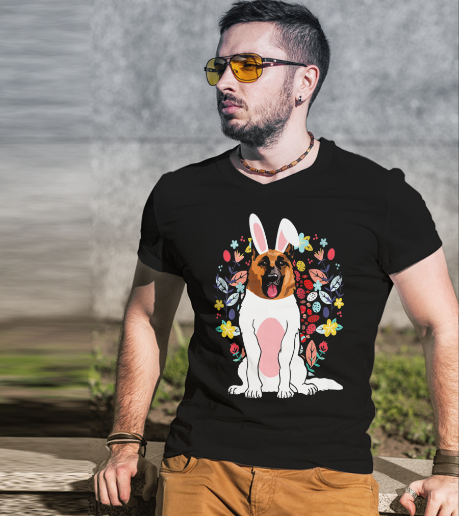 Alsatian Rabbit Ears Floral Background T-Shirt