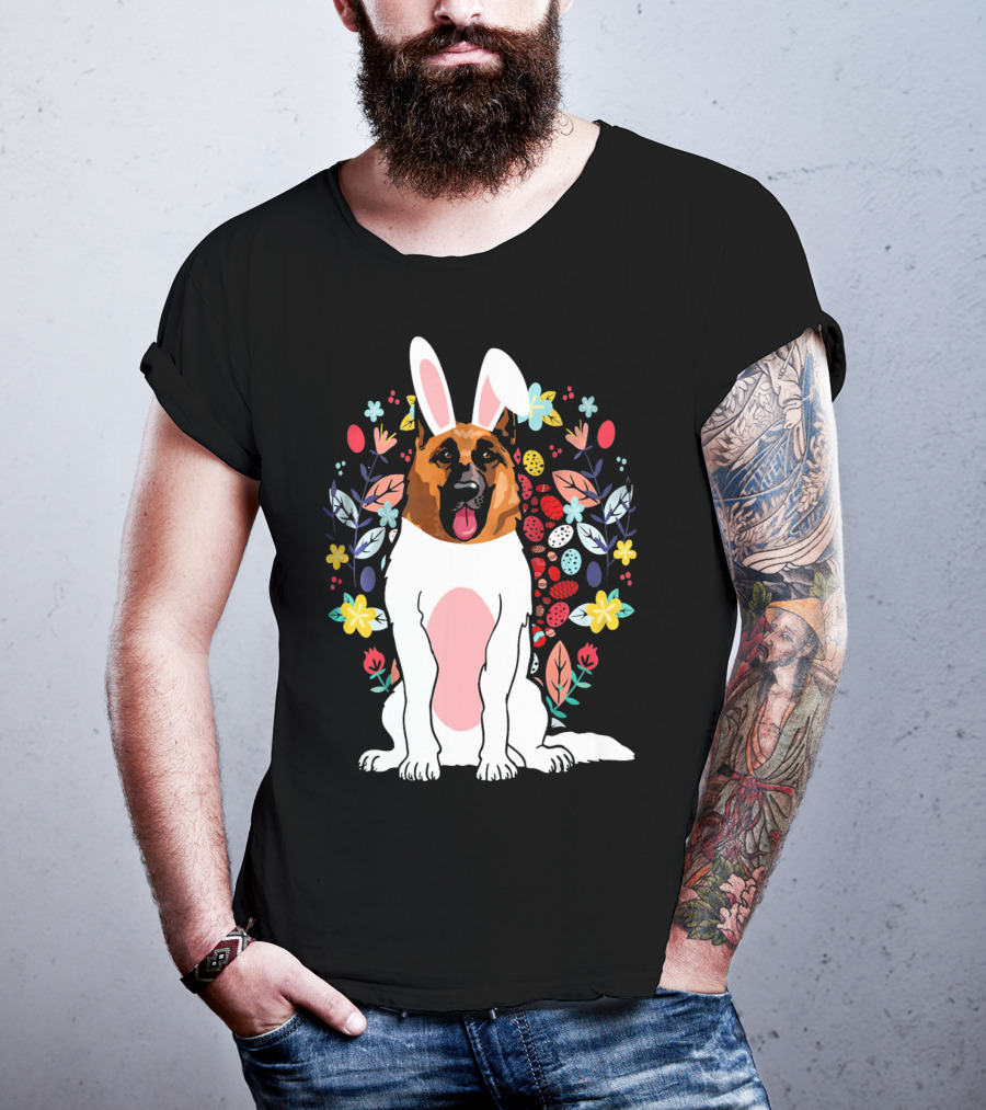 Alsatian Rabbit Ears Floral Background T-Shirt