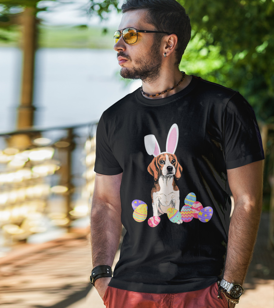 Beagle Bunny Rabbit Hat With Easter Eggs T-Shirt