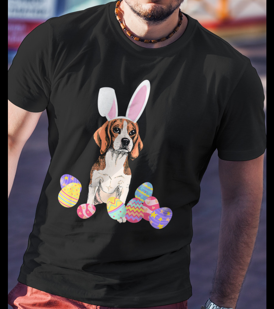 Beagle Bunny Rabbit Hat With Easter Eggs T-Shirt