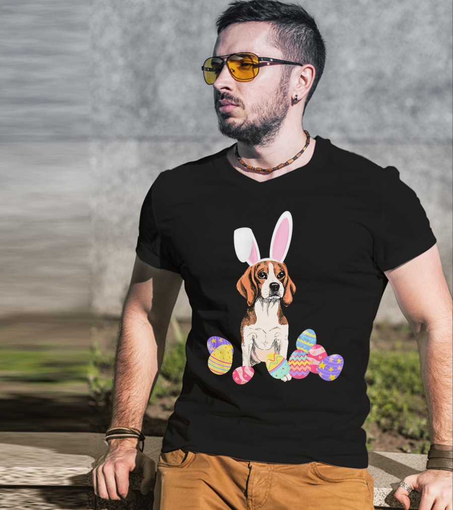 Beagle Bunny Rabbit Hat With Easter Eggs T-Shirt