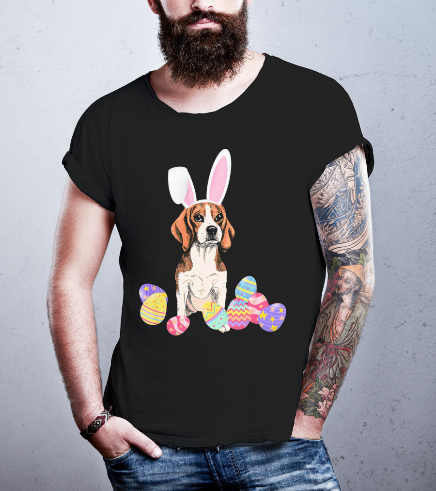 Beagle Bunny Rabbit Hat With Easter Eggs T-Shirt