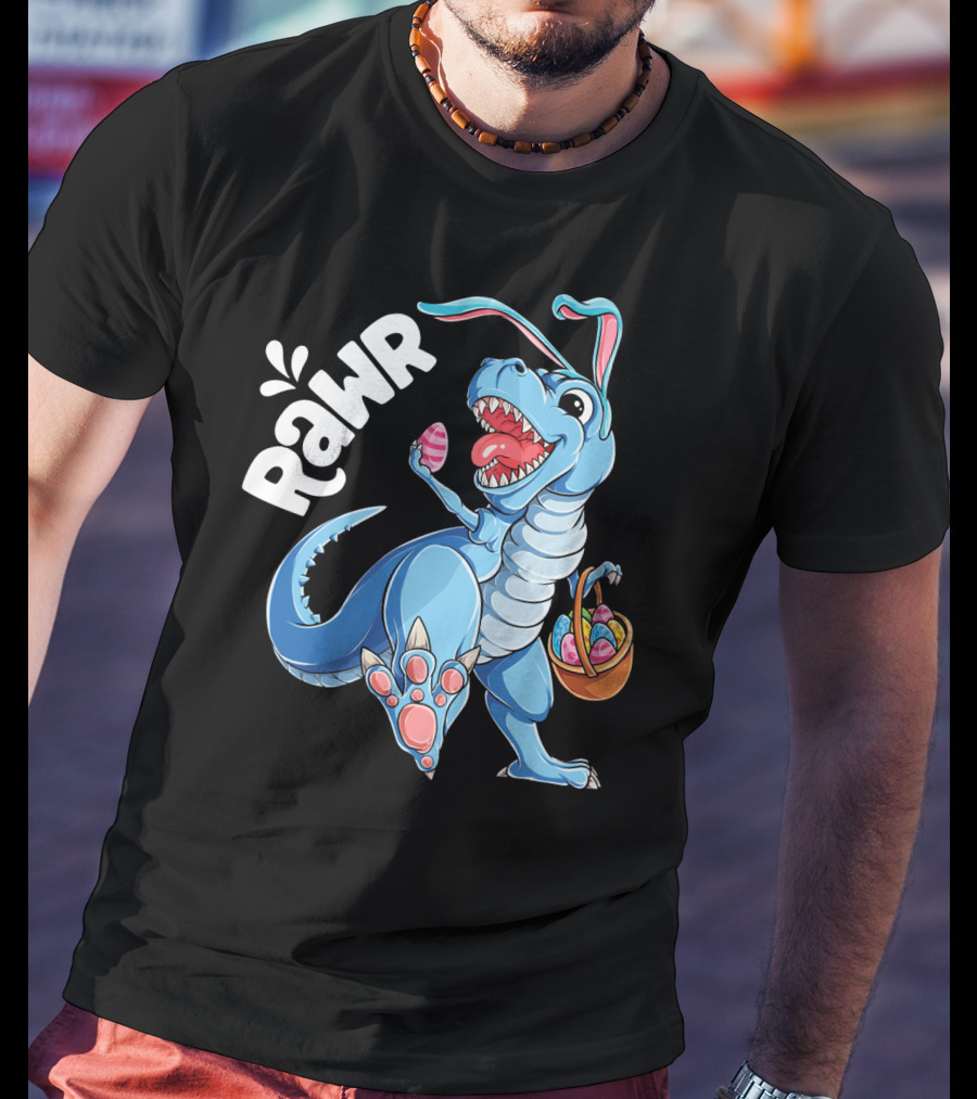Rawr Easter Bunny Dinosaur Rex With Basket And Eggs T-Shirt