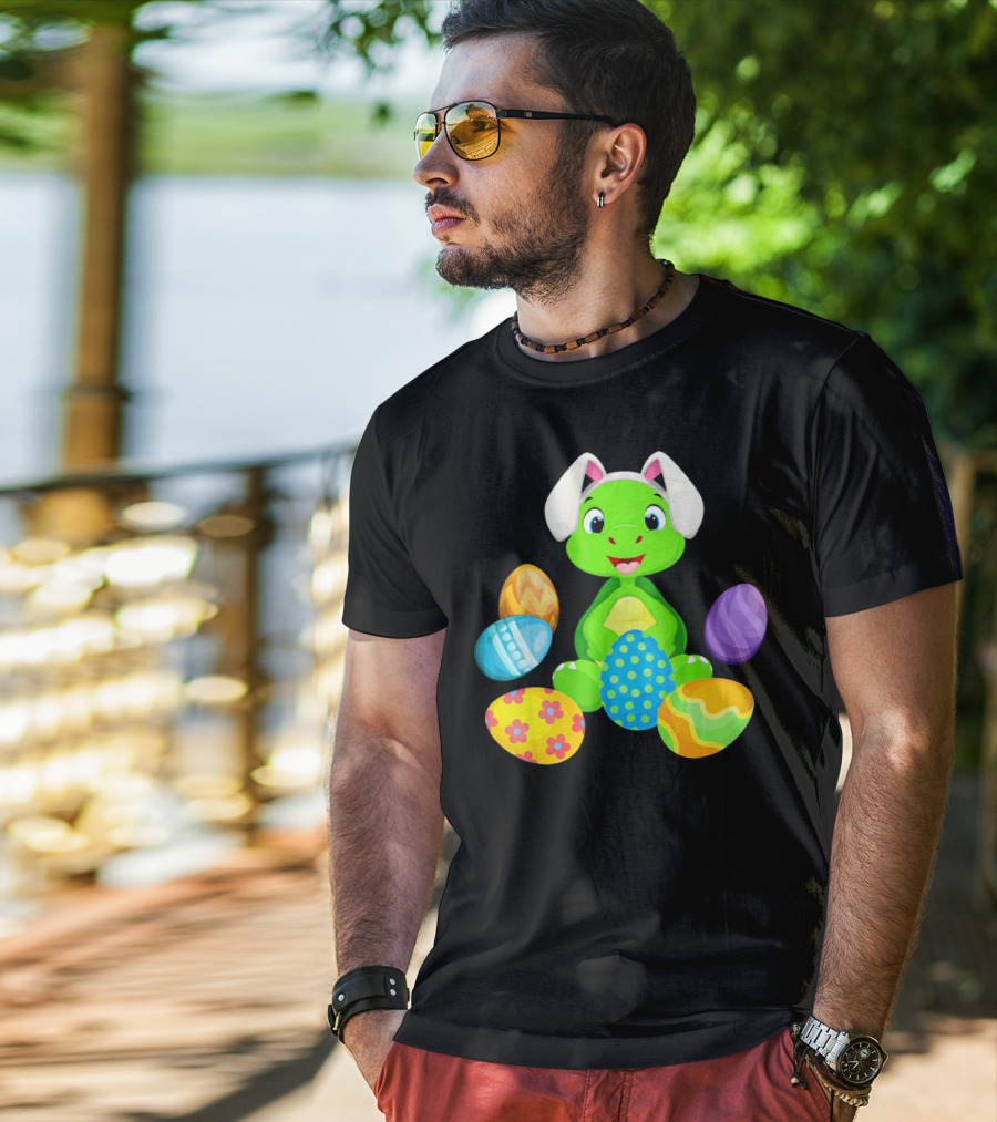Turtle Bunny Rabbit With Hat Holding Easter Eggs T-Shirt