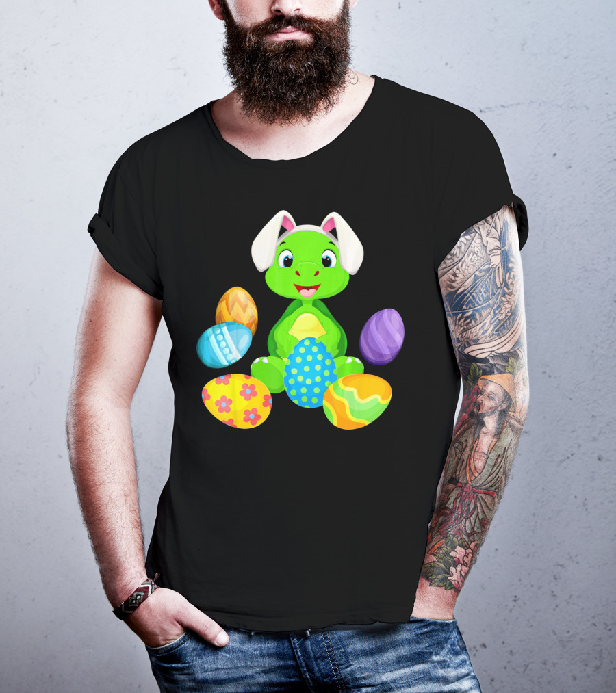 Turtle Bunny Rabbit With Hat Holding Easter Eggs T-Shirt
