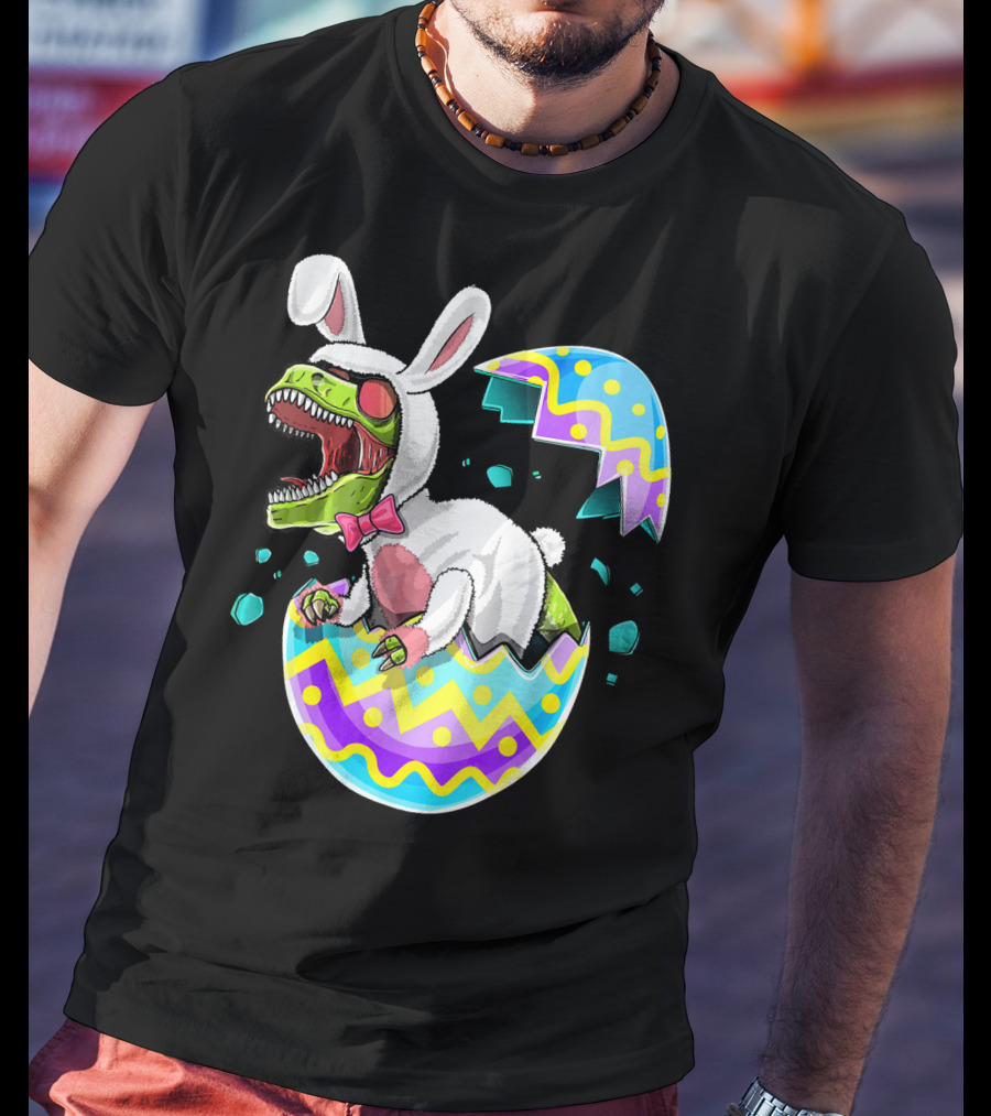 Happy Easter Rex Dinosaur Bunny In Eggshell Costume T-Shirt