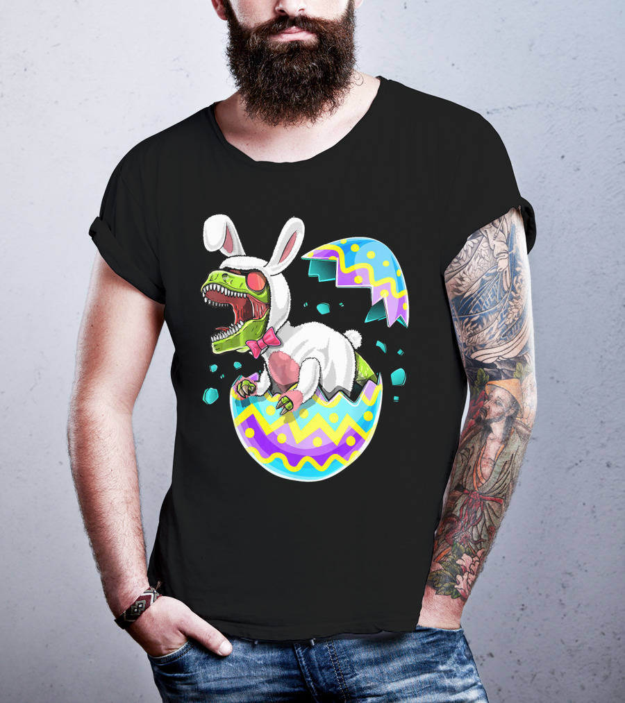Happy Easter Rex Dinosaur Bunny In Eggshell Costume T-Shirt