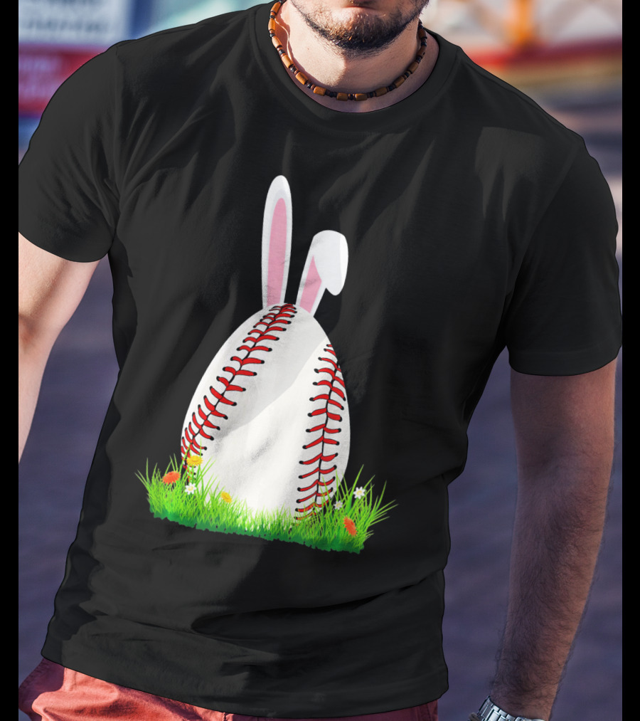 Cute Easter Bunny Baseball Egg With Ears On Grass T-Shirt