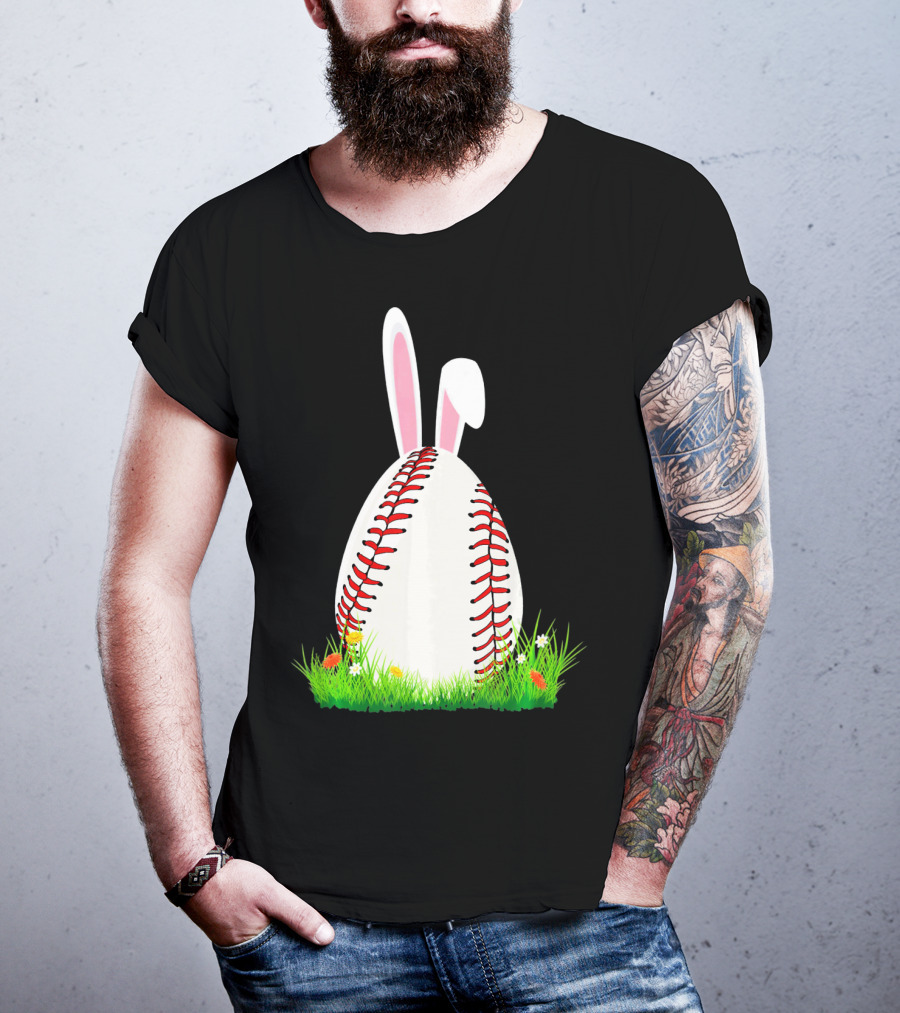 Cute Easter Bunny Baseball Egg With Ears On Grass T-Shirt