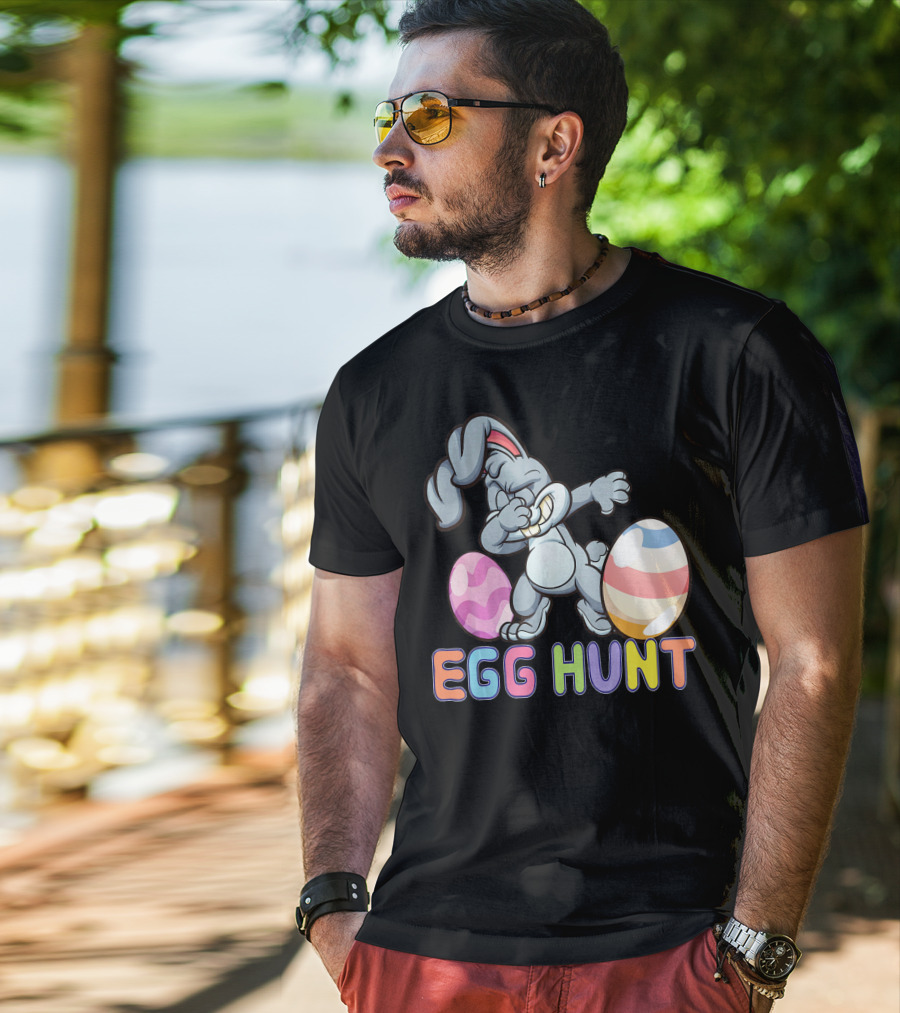 Dabbing Bunny Egg Hunt Easter Celebration With Colorful Eggs T-Shirt