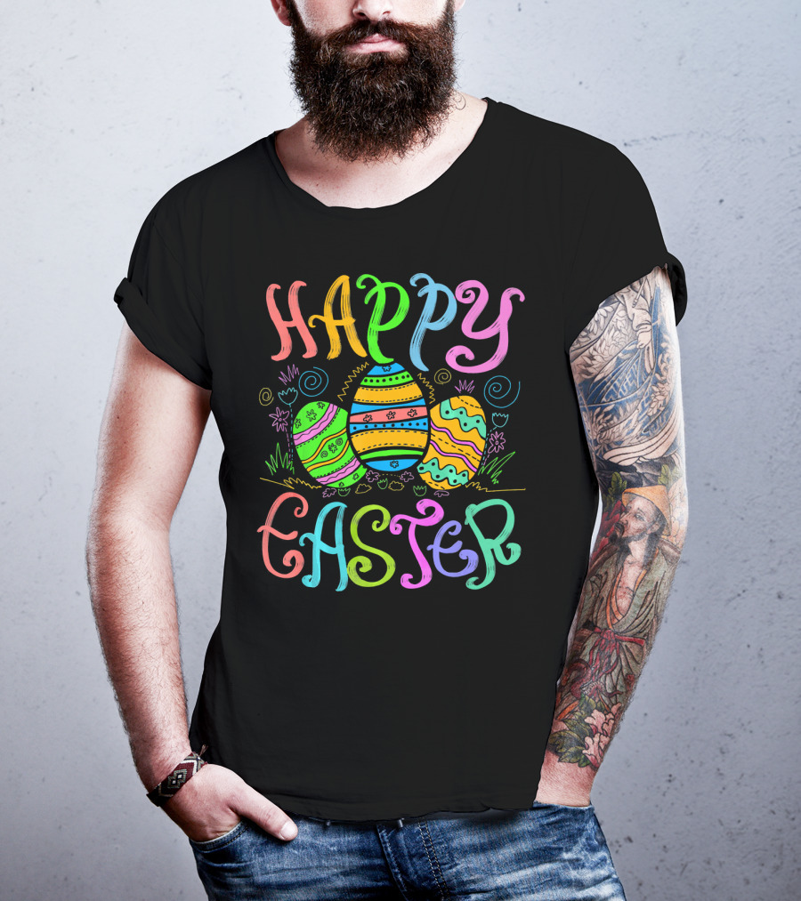 Happy Easter Colorful Eggs Cute Sunday Christian Feas T-Shirt