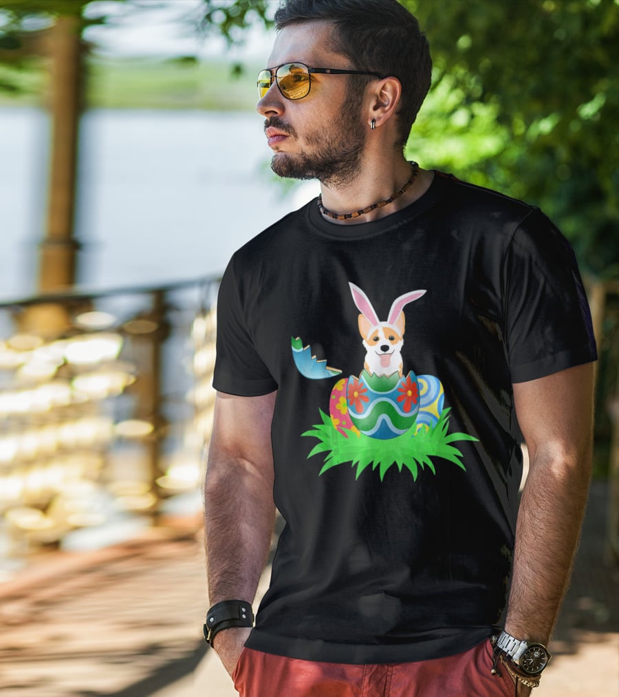 Easter Corgi Bunny With Colorful Easter Egg Hunt T-Shirt