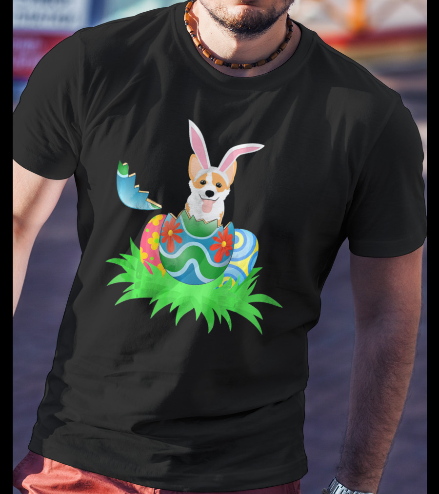 Easter Corgi Bunny With Colorful Easter Egg Hunt T-Shirt