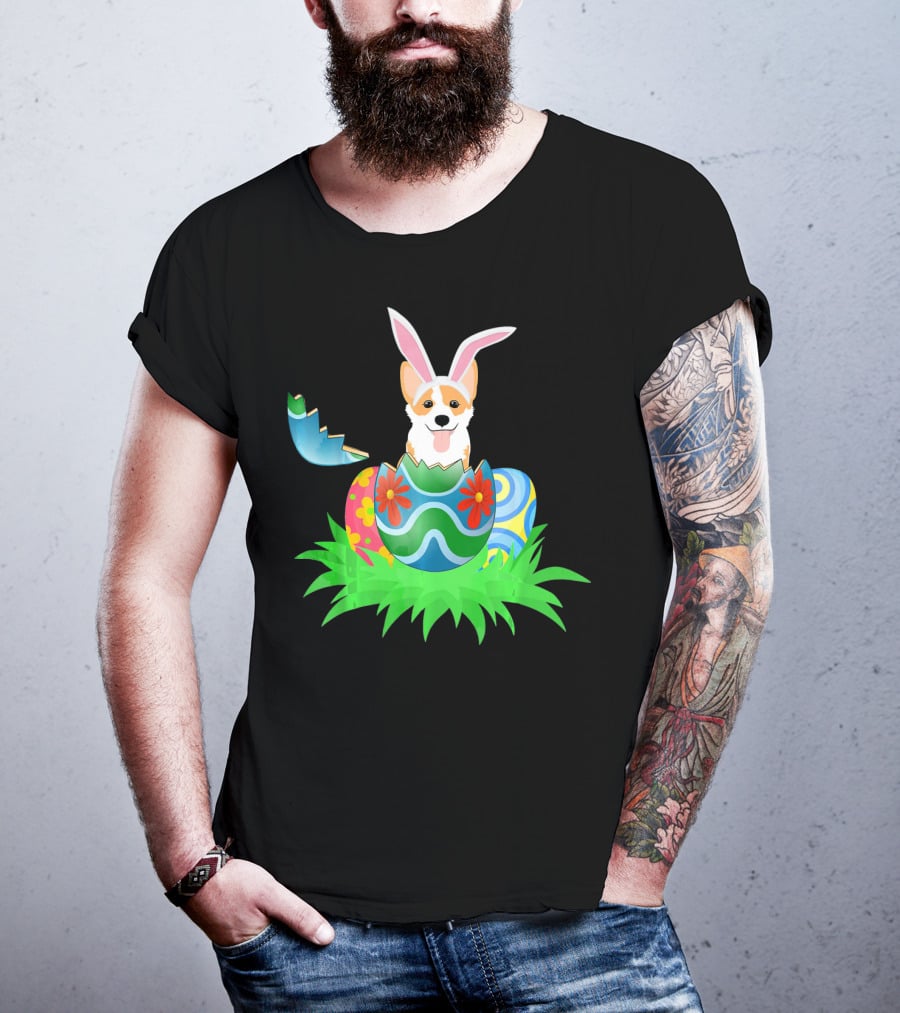 Easter Corgi Bunny With Colorful Easter Egg Hunt T-Shirt