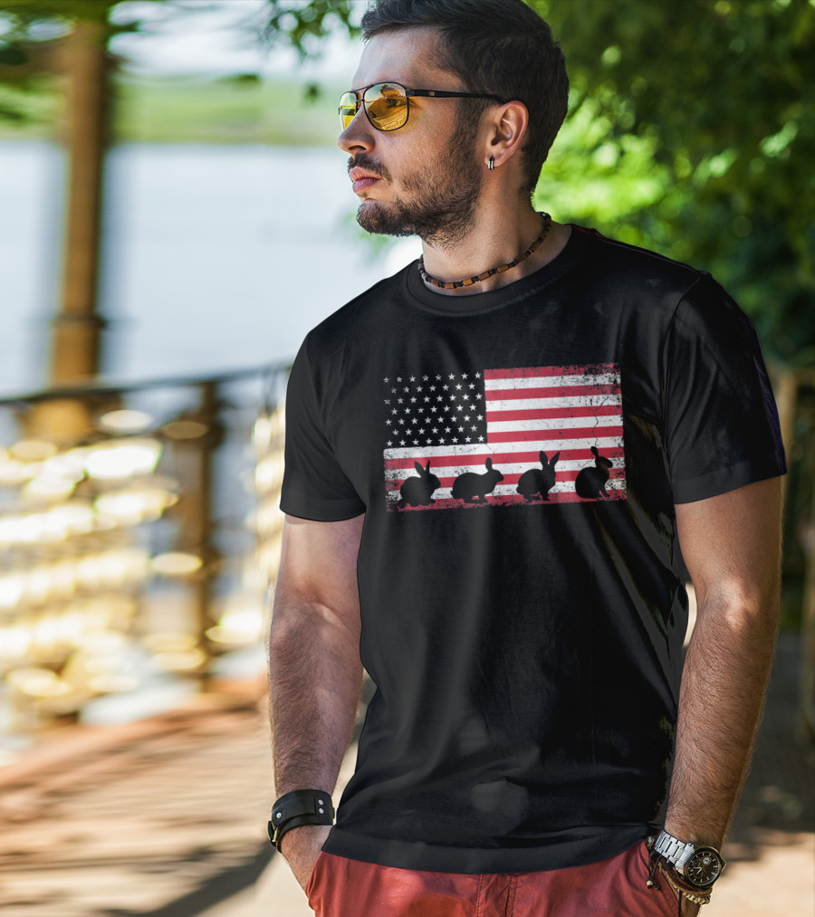 American Flag Bunny Rabbit Silhouettes Retro Easter T-Shirt